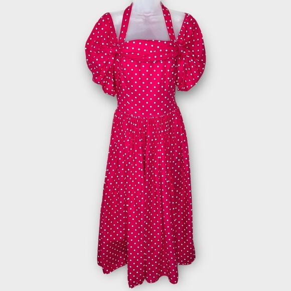 VINTAGE red & white polka dot pinup fit and flare retro midi dress fits size 4 - Picture 2 of 5
